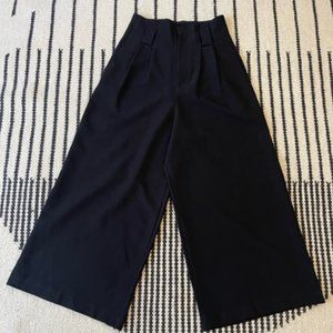 Wide Leg Cropped Ankle Length Black Pants